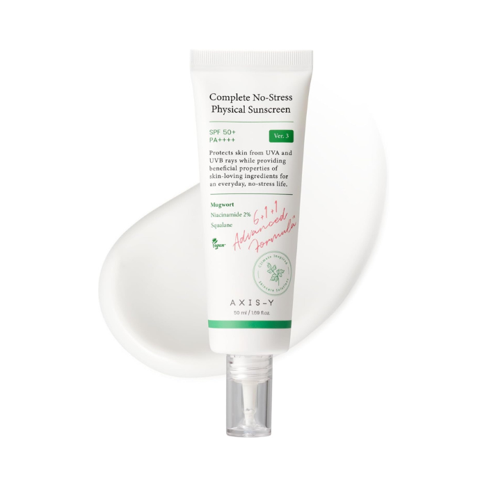 Axis-Y Complete No-Stress Physical Sunscreen V3, Broad Spectrum SPF 50+, Lightweight & Gentle Protection 50ml